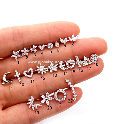 Pendientes de cartílago con cruz de circonita mini de acero inoxidable 316 de moda para mujer, piercing Tragus