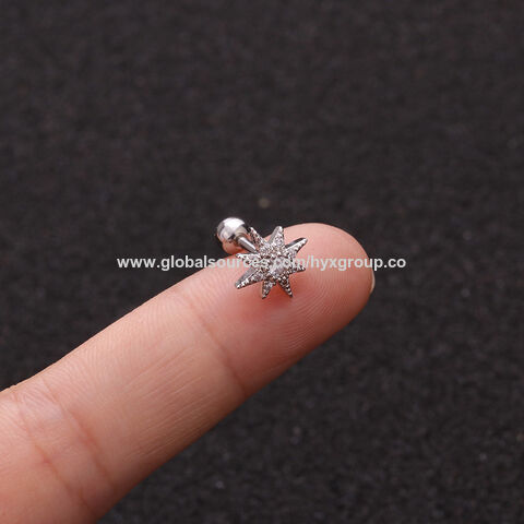 Pendientes de cartílago con cruz de circonita mini de acero inoxidable 316 de moda para mujer, piercing Tragus