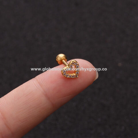 Pendientes de cartílago con cruz de circonita mini de acero inoxidable 316 de moda para mujer, piercing Tragus