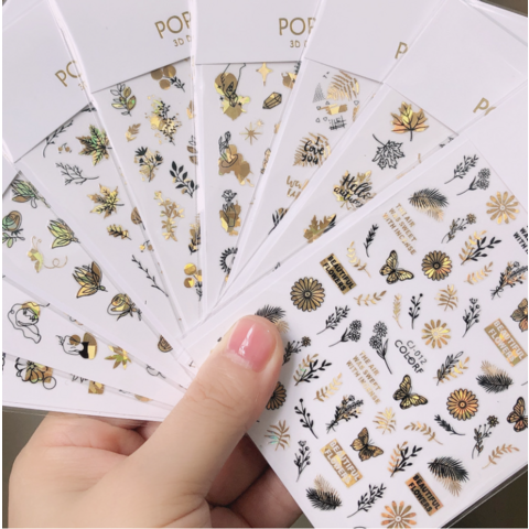 Nagelsticker Neues Design 2021 Glänzender Laser Bronzing Sticker Blattförmige Nagelkunst Aufkleber