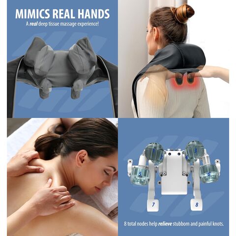 Masseur de Cou et d'Épaules avec Chaleur - Massage 4D Sans Fil Rechargeable des Tissus Profonds par Pétrissage, Contrôle de la Vitesse, 2 Modes pour les Muscles
