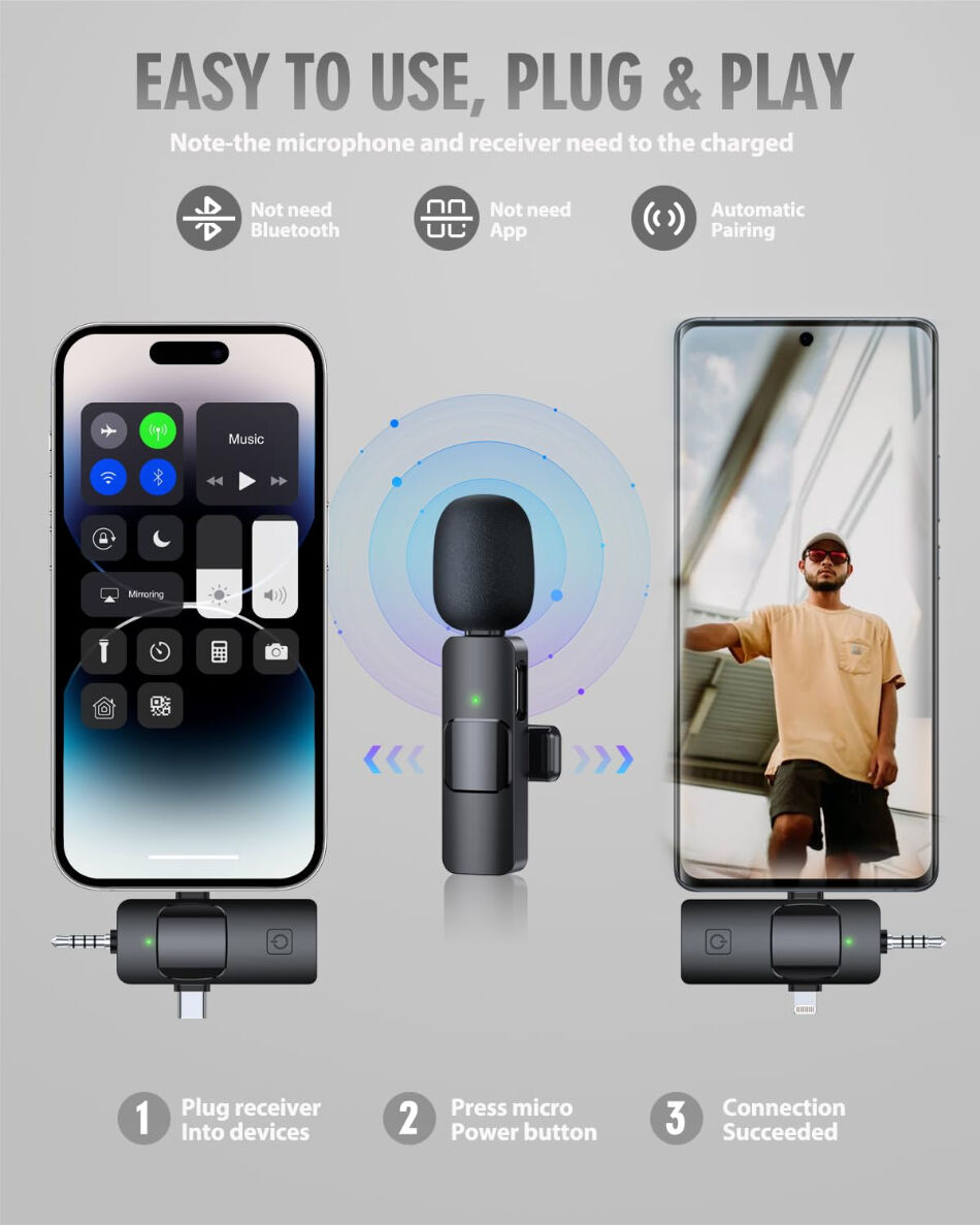 3 In 1 Wireless Microphone For Phone Android Camera Usb-c Microphone ...