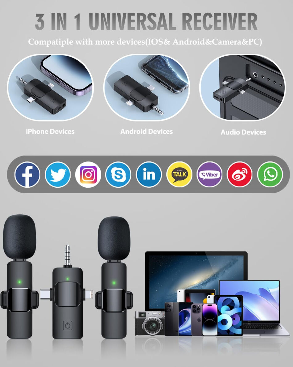 3 In 1 Wireless Microphone For Phone Android Camera Usb-c Microphone ...