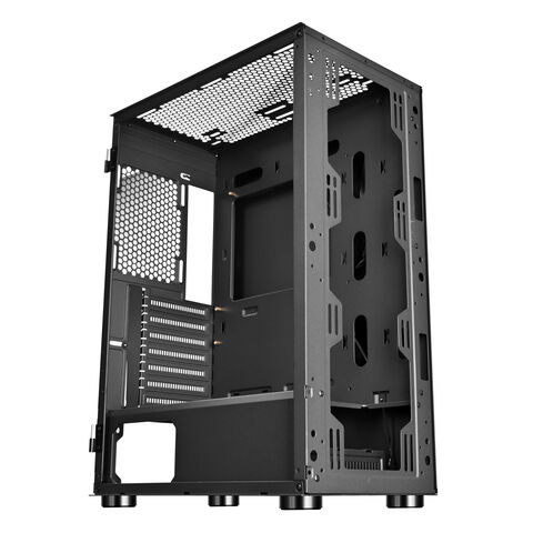 Pc gamer caso al por mayor de escritorio personalizado vidrio btx plexiglás con ventilador de escritorio de malla de metal mediados torres