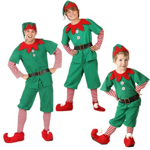 Disfraz de Elfo Navideño Transfronterizo para Niños y Adultos - Ropa de Cosplay Familiar Verde