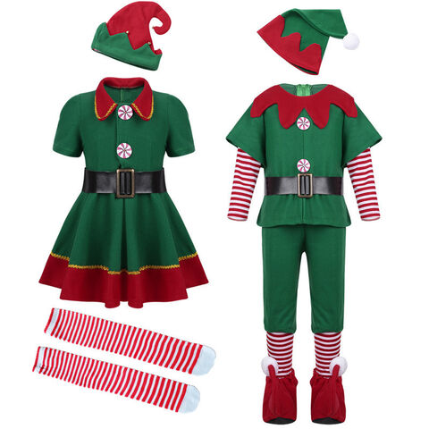 Disfraz de Elfo Navideño Transfronterizo para Niños y Adultos - Ropa de Cosplay Familiar Verde
