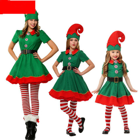 Disfraz de Elfo Navideño Transfronterizo para Niños y Adultos - Ropa de Cosplay Familiar Verde