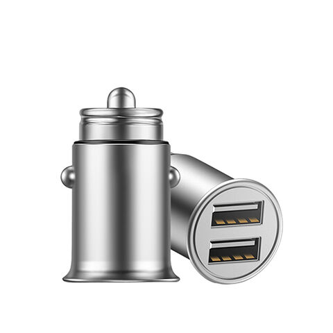 Cargador de coche, venta al por mayor, puerto USB dual QC 5V/2,4 A, cargador de teléfono de metal para coche