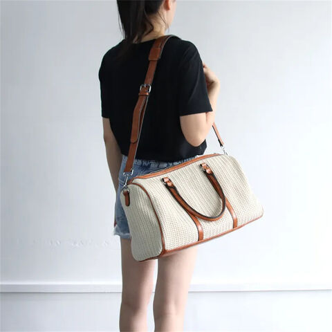 Bolsas de tela sostenibles personalizadas, bolso de paja personalizado, bolso de mano de estilo retro para viajes, bolso de lona