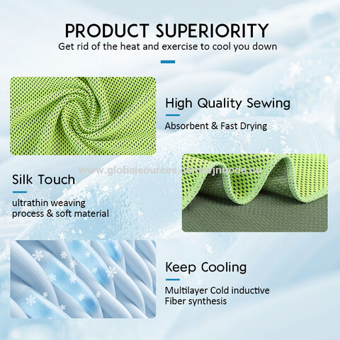Serviette de refroidissement pour le cou, de sport, de yoga, de gym, à séchage rapide, en microfibre, tissu polyester respirant, multicolore, impression numérique, design personnalisé