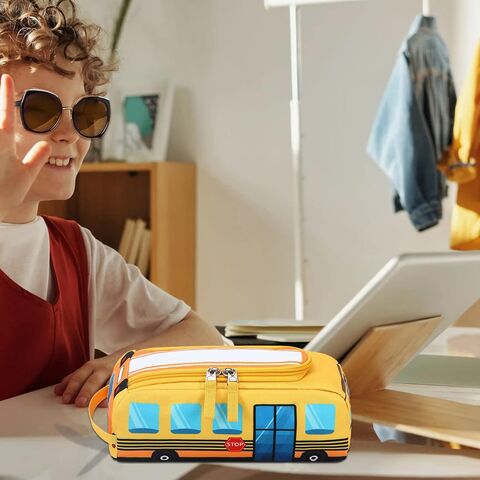 Estojo Escolar Kawaii para Meninos e Meninas, Bolsa de Lápis, Porta Lápis em Formato de Ônibus Escolar Amarelo para Estudantes