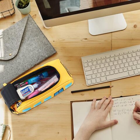 Estojo Escolar Kawaii para Meninos e Meninas, Bolsa de Lápis, Porta Lápis em Formato de Ônibus Escolar Amarelo para Estudantes
