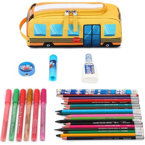 Estojo Escolar Kawaii para Meninos e Meninas, Bolsa de Lápis, Porta Lápis em Formato de Ônibus Escolar Amarelo para Estudantes