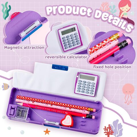 Estojo Multifuncional para Lápis para Meninas Unicórnio, Estojo de Lápis de Sereia de Plástico com Calculadora e Lápis - Caixa de Lápis Escolar por Atacado