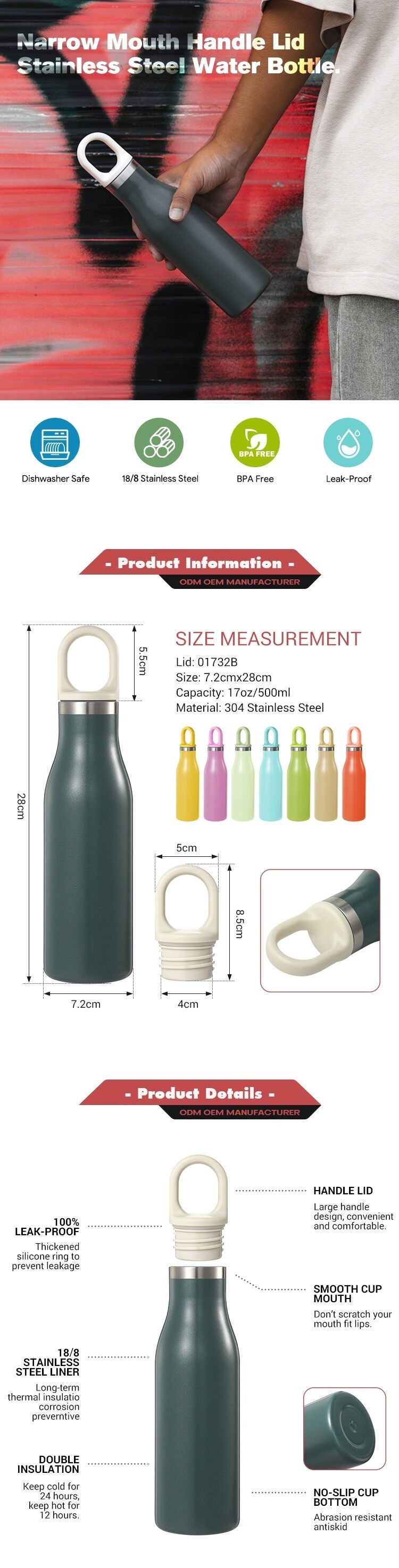 17 Oz Stainless Steel Vacuum Insulated Water Bottle Double Walled Cola ...