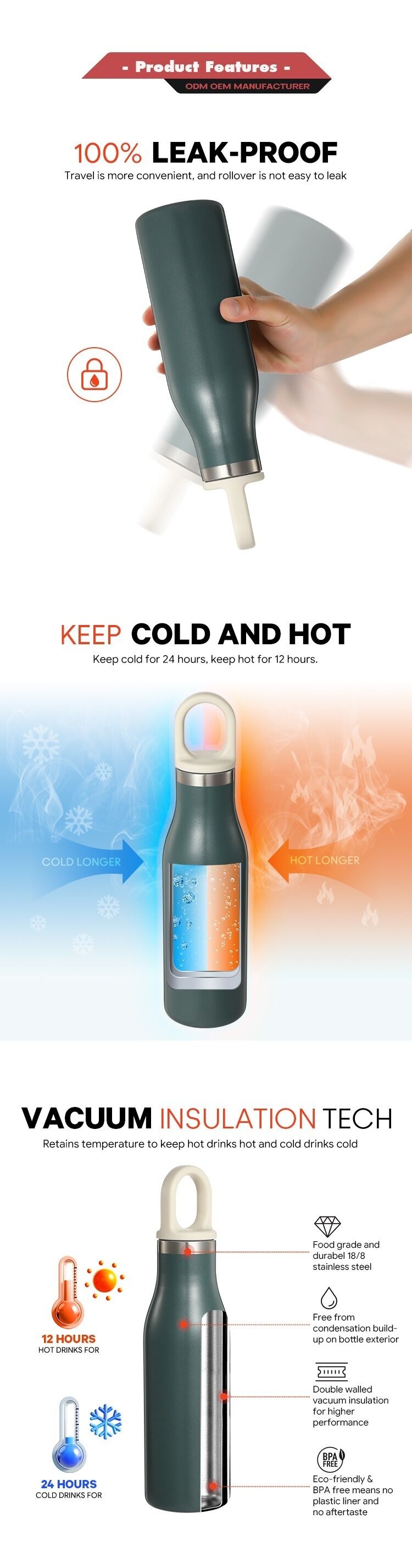 17 Oz Stainless Steel Vacuum Insulated Water Bottle Double Walled Cola ...