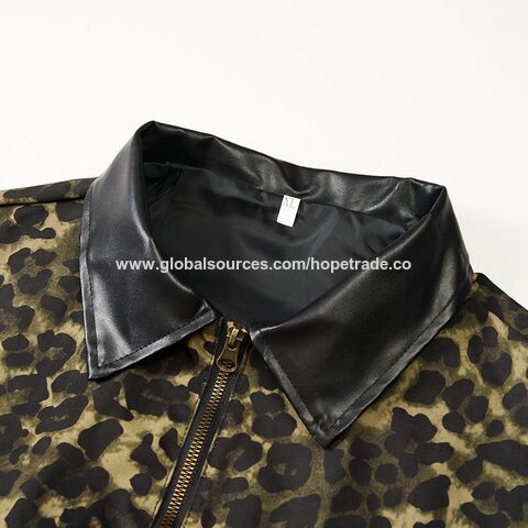 Precio de fábrica al por mayor espalda alta chaquetas casuales los hombres del estampado leopardo diseño la cremallera collar soporte azul desgaste amarillo M-3XL ropa