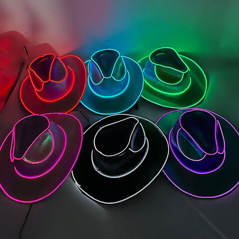 Sombreros de vaquero con lentejuelas y alambre EL intermitente luminoso, sombrero LED de moda brillante iluminado para vida nocturna, estilo urbano unisex listo para raves
