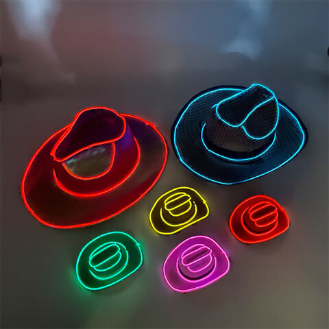 Sombreros de vaquero con lentejuelas y alambre EL intermitente luminoso, sombrero LED de moda brillante iluminado para vida nocturna, estilo urbano unisex listo para raves