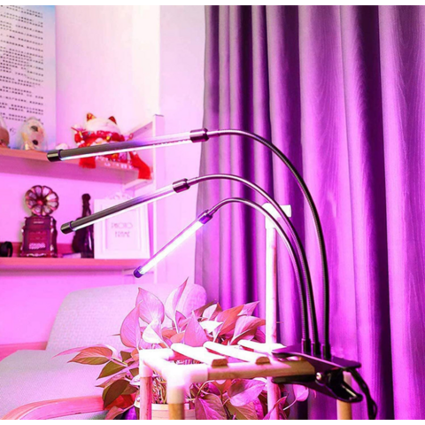 Lámpara LED de Crecimiento para Plantas de Interior con 1/2/3/4 Cabezales, Luces de Siembra Programables con Adaptador AC, 3 Modos