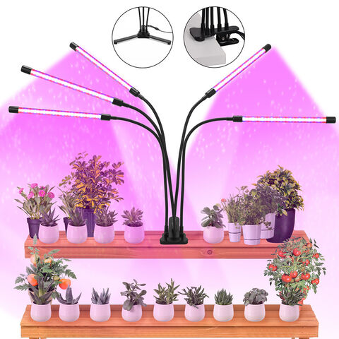 Lámpara LED de Crecimiento para Plantas de Interior con 1/2/3/4 Cabezales, Luces de Siembra Programables con Adaptador AC, 3 Modos
