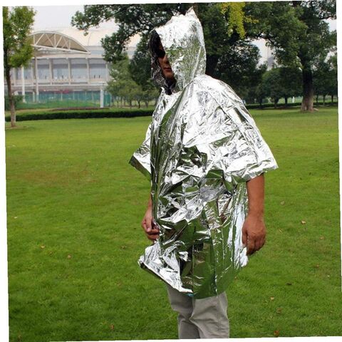 Poncho Térmico de Emergencia de Mylar, Impermeable y Compacto, para Primeros Auxilios, Adultos y Equipo de Supervivencia, Color Plata