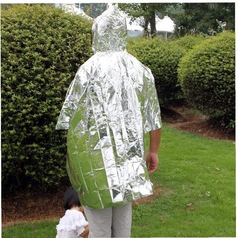 Poncho Térmico de Emergencia de Mylar, Impermeable y Compacto, para Primeros Auxilios, Adultos y Equipo de Supervivencia, Color Plata