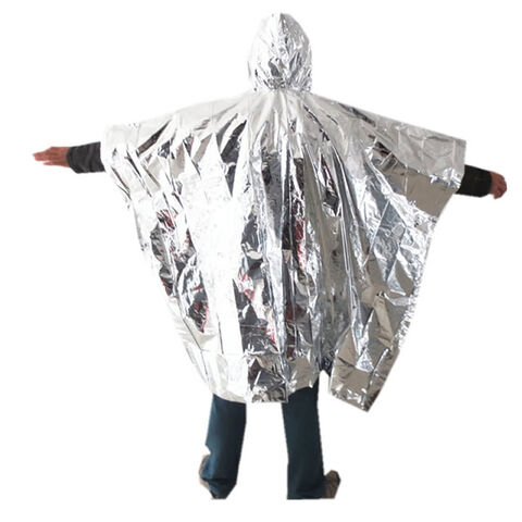 Poncho Térmico de Emergencia de Mylar, Impermeable y Compacto, para Primeros Auxilios, Adultos y Equipo de Supervivencia, Color Plata