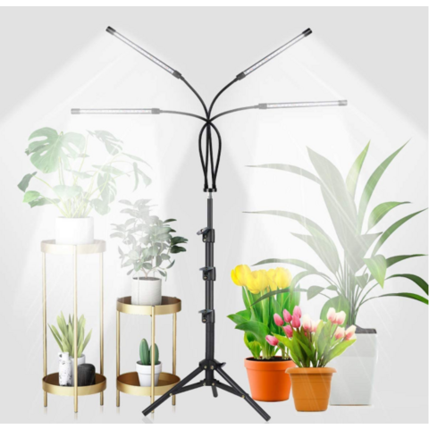 Lámpara LED de Crecimiento para Plantas de 4 Cabezales con Soporte, 80 LEDs, Luz de Piso para Plantas de Interior con Temporizador de Encendido/Apagado Automático
