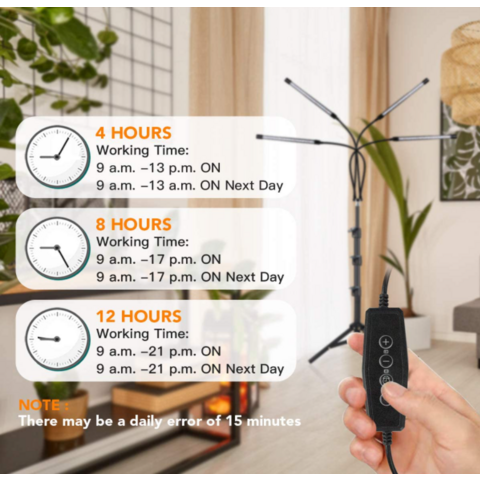 Lámpara LED de Crecimiento para Plantas de 4 Cabezales con Soporte, 80 LEDs, Luz de Piso para Plantas de Interior con Temporizador de Encendido/Apagado Automático