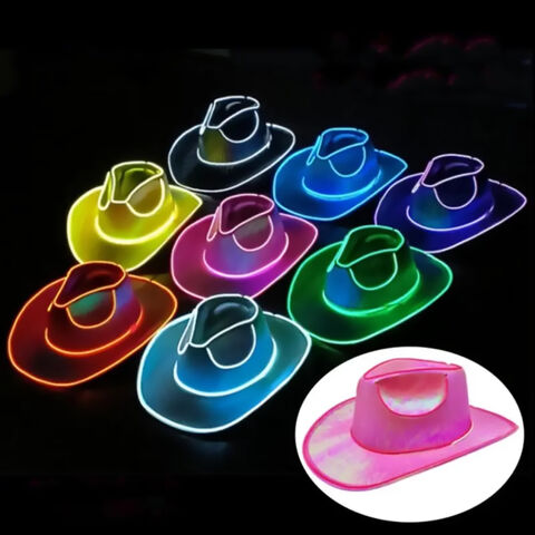 Sombreros de vaquero con lentejuelas y alambre EL intermitente luminoso, sombrero LED de moda brillante iluminado para vida nocturna, estilo urbano unisex listo para raves