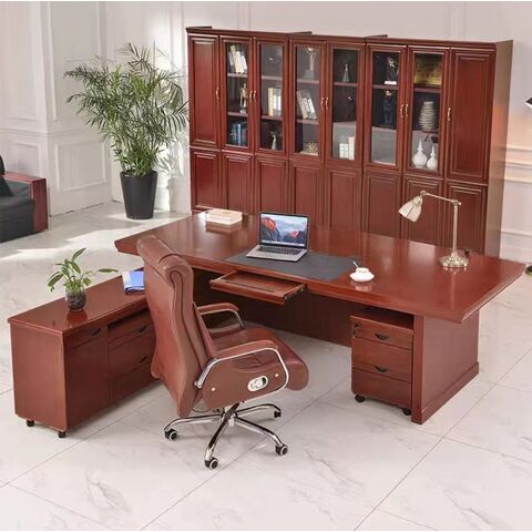 Mesa de escritório de madeira maciça para chefe, combinação de mesa e cadeira simples e moderna para presidente, mesa de supervisor e gerente, mesa Taipan