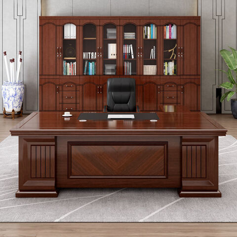 Mesa de escritório de madeira maciça para chefe, combinação de mesa e cadeira simples e moderna para presidente, mesa de supervisor e gerente, mesa Taipan