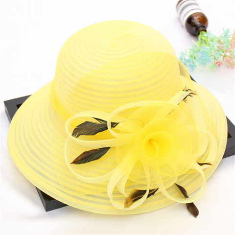 Chapéu de casamento de luxo de alta qualidade para senhoras, aba larga, flores deslumbrantes, chapéus de igreja e fascinators