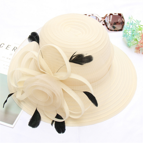 Chapéu de casamento de luxo de alta qualidade para senhoras, aba larga, flores deslumbrantes, chapéus de igreja e fascinators
