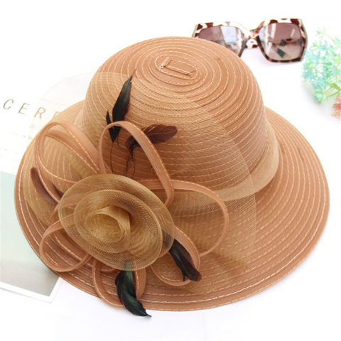 Chapéu de casamento de luxo de alta qualidade para senhoras, aba larga, flores deslumbrantes, chapéus de igreja e fascinators