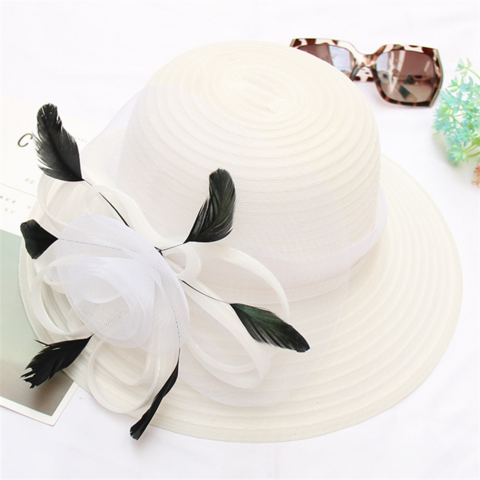 Chapéu de casamento de luxo de alta qualidade para senhoras, aba larga, flores deslumbrantes, chapéus de igreja e fascinators