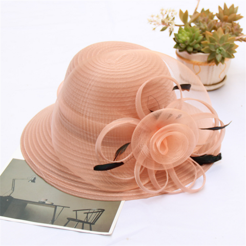 Chapéu de casamento de luxo de alta qualidade para senhoras, aba larga, flores deslumbrantes, chapéus de igreja e fascinators