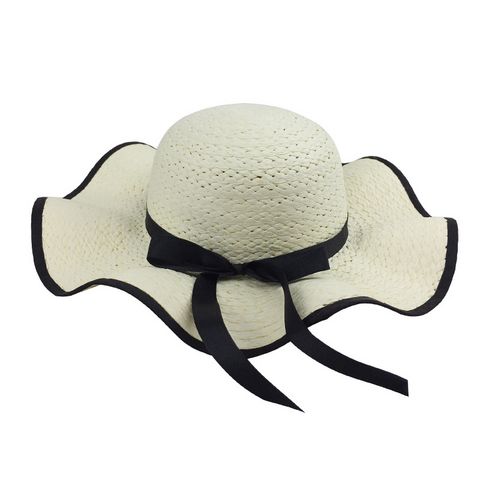 Chapeau de Plage Femme à Large Bord avec Nœud, Chapeau de Soleil d'Été Pliable en Paille, Bonnet de Protection