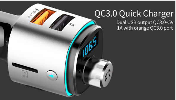 Bluetooth FM Transmitter 7 Color LED light car Adapter with QC3.0 Charging,Siri Google Assistant supplier