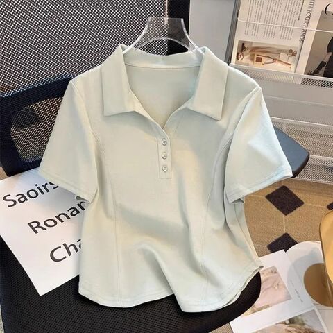 Damen Sommer Poloshirt: Kurzärmelig, Design mit rechter Schulter für einen trendigen Nischen-Look. Ideal für heißes Wetter und große Größen.