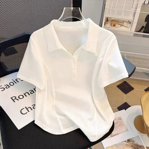 Damen Sommer Poloshirt: Kurzärmelig, Design mit rechter Schulter für einen trendigen Nischen-Look. Ideal für heißes Wetter und große Größen.