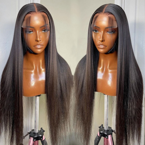 Echthaarperücken mit glattem indischem Haar, kleberlose Full HD Transparent Lace Front Perücken, Bone Straight Remy Haar HD Lace Perücke 13x6
