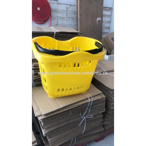 Cesta de compras de plástico para supermercado, carrito de compras rodante con colores