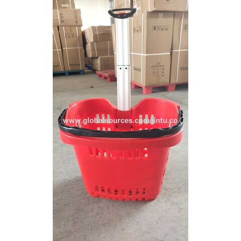 Cesta de compras de plástico para supermercado, carrito de compras rodante con colores