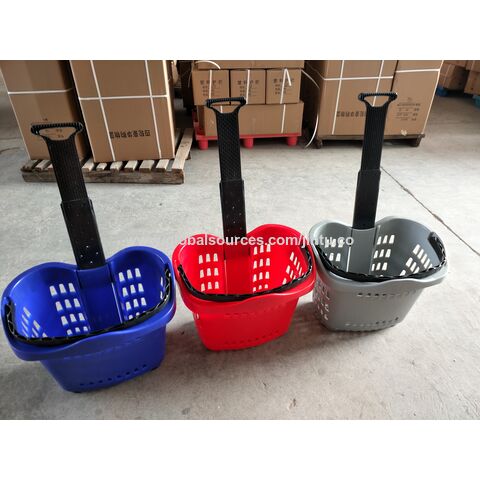 Cesta de compras de plástico para supermercado, carrito de compras rodante con colores