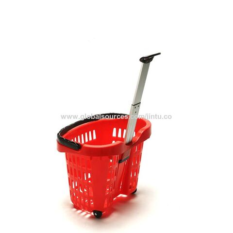 Cesta de compras de plástico para supermercado, carrito de compras rodante con colores