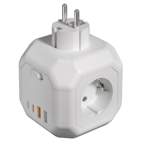 Schnelllade-Würfel mit hoher Farbwiedergabe, 2 USB-A und 2 USB-C, EU-Standard, 4 AC-Steckdosen für Büro