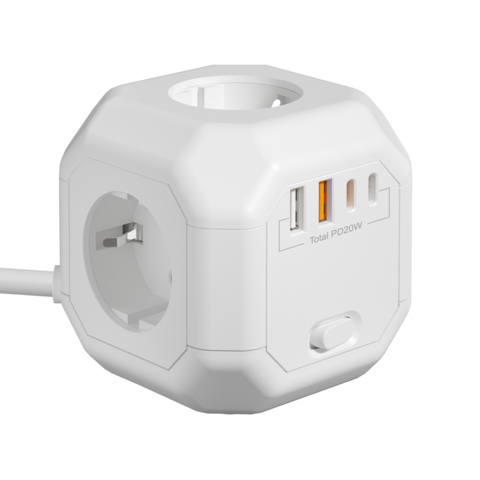 Schnelllade-Würfel mit hoher Farbwiedergabe, 2 USB-A und 2 USB-C, EU-Standard, 4 AC-Steckdosen für Büro