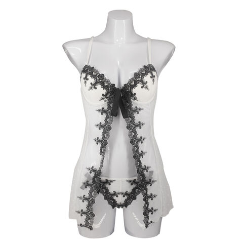 Chemise de Nuit Femme Nuisette Col en V Style Cour Maille Robe de Nuit Sexy Dentelle Chemise de Nuit Robe d'Intérieur Fille